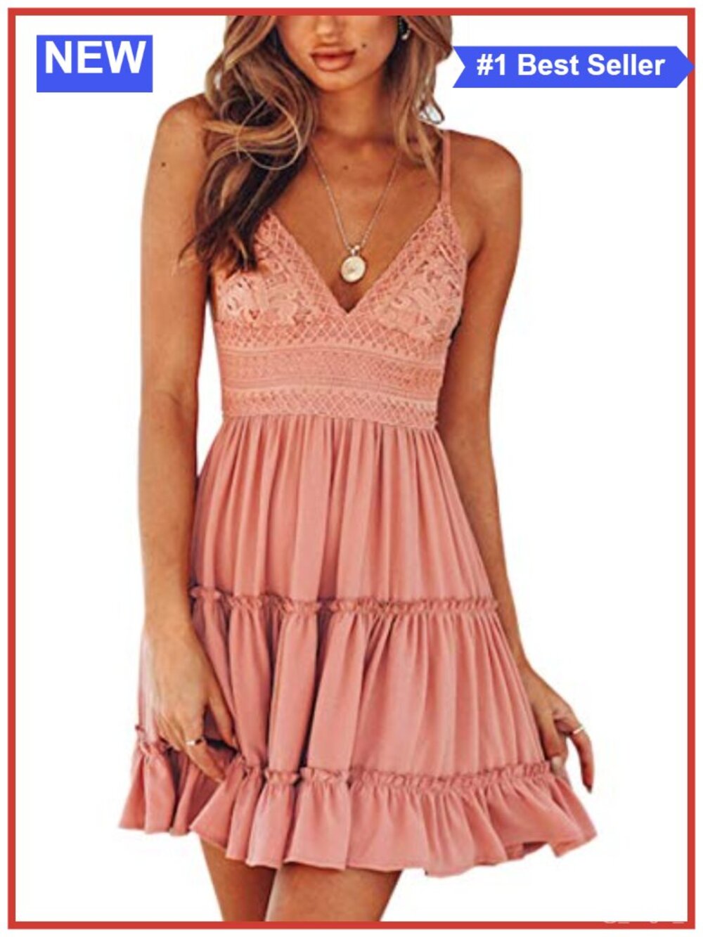 V-Neck Spaghetti Strap Backless Lace Mini Swing Skater Dress